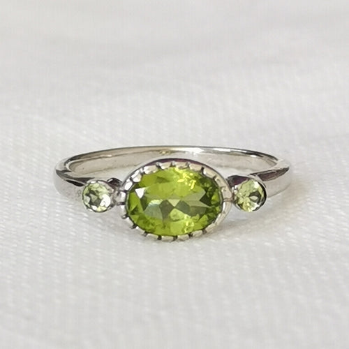 Oval Peridot Gemstone Ring in Sterling Silver