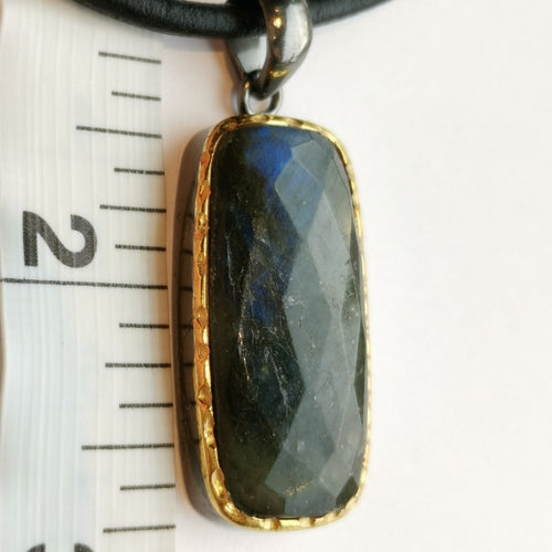 Faceted Labradorite Pendant Necklace in Sterling Silver 14k Gold Vermeil