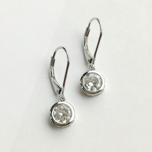 Sterling Silver CZ Dangle Earrings Lever Back