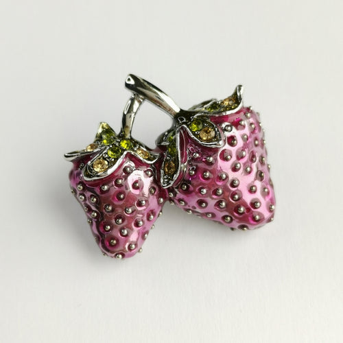 Strawberry Brooch in Enamel and Crystals
