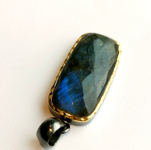 Faceted Labradorite Pendant Necklace in Sterling Silver 14k Gold Vermeil