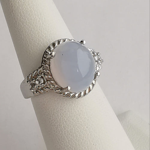 Light Blue Cabochon Chalcedony Diamond Ring