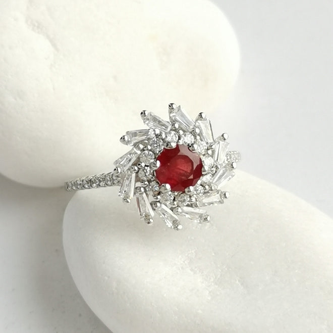 Ruby and White Sapphire Ring in Sterling Silver