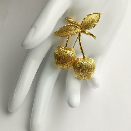 Vintage 1966 Golden Cherries Brooch by Sarah Coventry