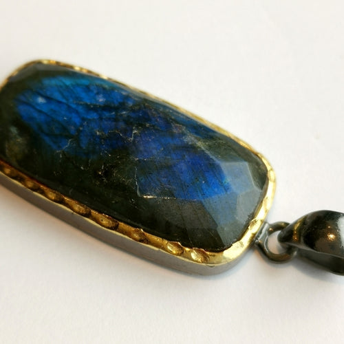 Faceted Labradorite Pendant Necklace in Sterling Silver 14k Gold Vermeil