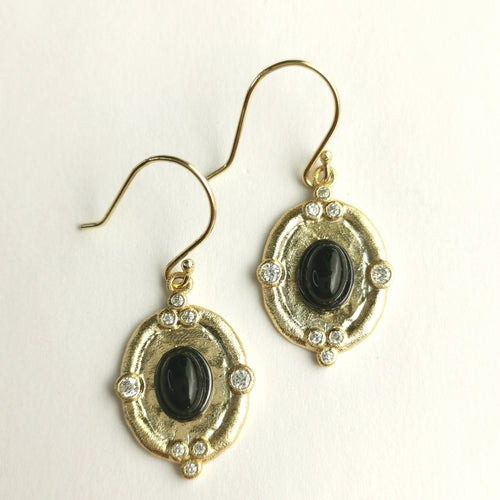 Vintage Black Onyx White Topaz Earrings in gold plated Sterling Silver