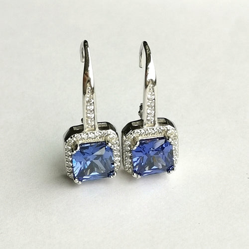 NWT Sapphire CZ Halo Drop Earrings in Sterling Silver Lever Back