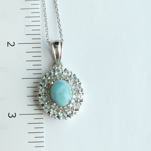 Vintage Larimar Blue Topaz Diamond Pendant Necklace