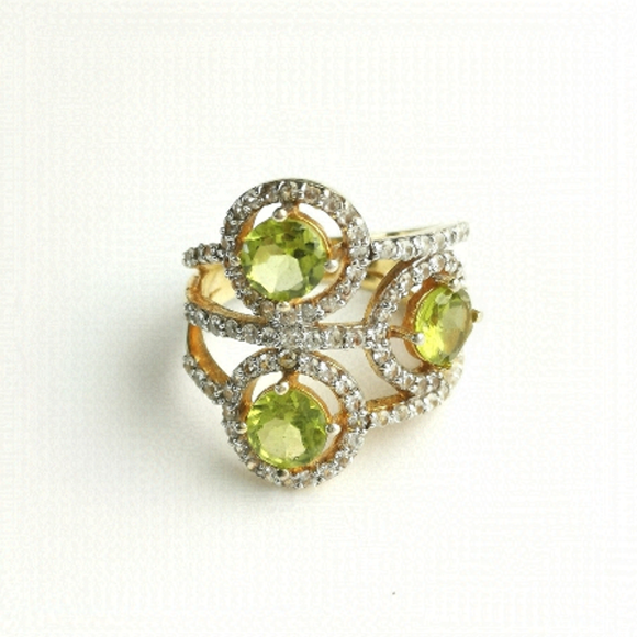 Vintage Apple Green Peridot White Zircon Cocktail Ring