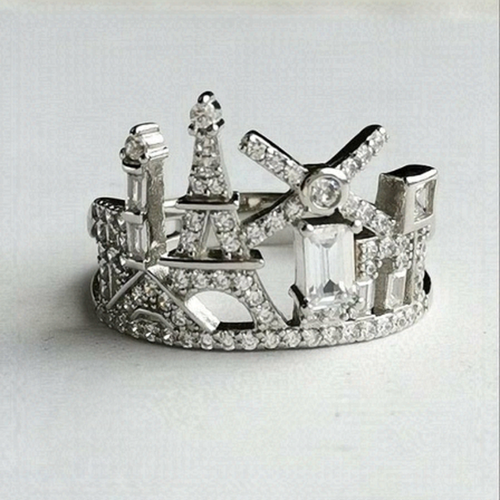 Paris Skyline Cityscape Ring in Sterling Silver and CZ