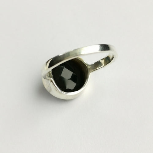 Black Onyx Checkerboard Cut Ring in Sterling Silver size 6