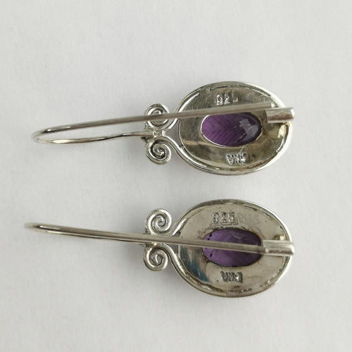 Oval Cut Amethyst Drop Earrings in Sterling Silver