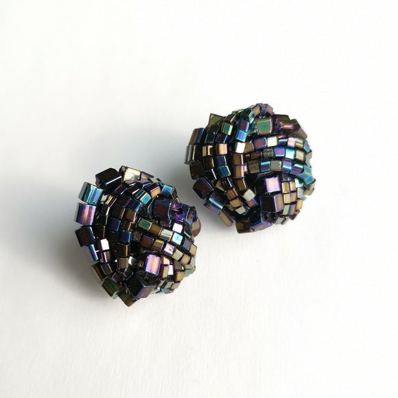 Vintage Czech Turban Knot Beaded Clip On Earrings