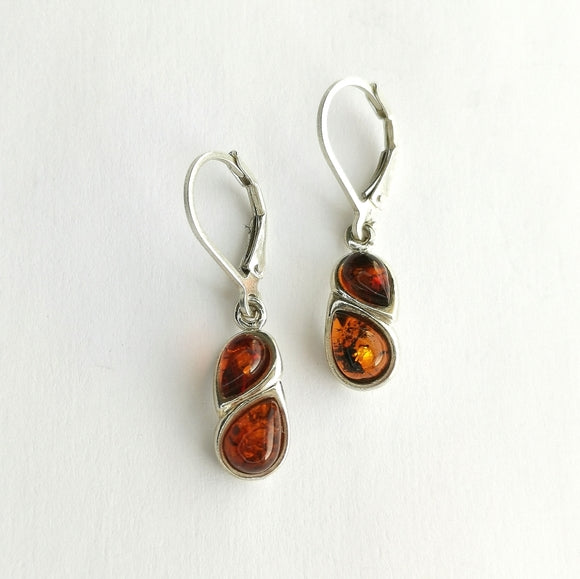 Baltic Amber Earrings in Sterling Silver Level Back