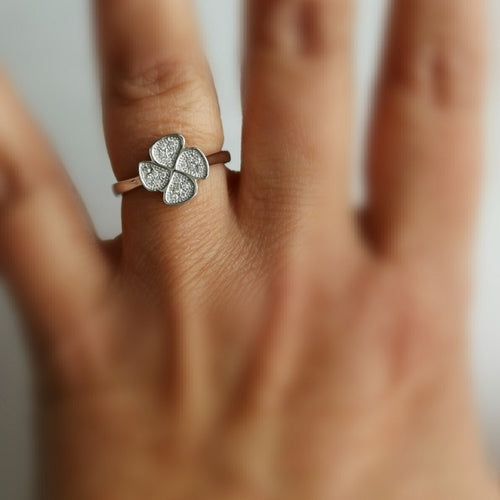 Modern Clover Leaf Ring in Sterling Silver with CZ