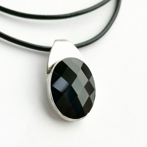 Black Onyx in Sterling Silver Pendant Necklace