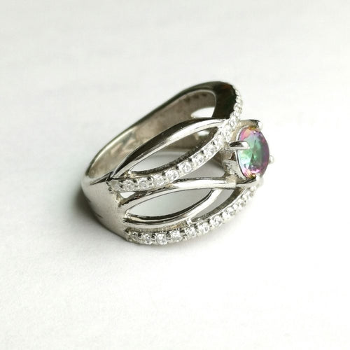 Mystic Topaz and White Sapphire "Waves" Band Ring in Sterling Silver