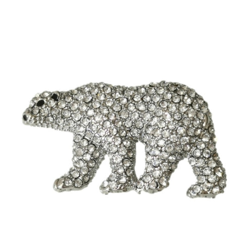 Crystal Polar Bear Brooch in Silver Tone