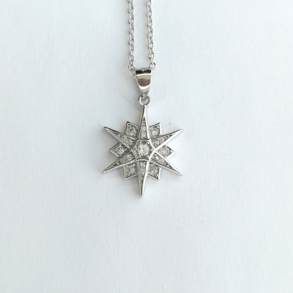 Star Pendant in Sterling Silver with White Sapphire