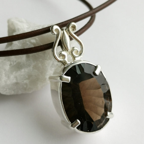 Fancy Cut Smokey Topaz / Smoky Quartz Pendant Necklace