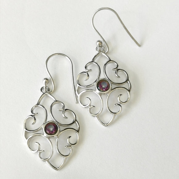 Filigree Earrings of Sterlig Silver with  Mystic Topaz