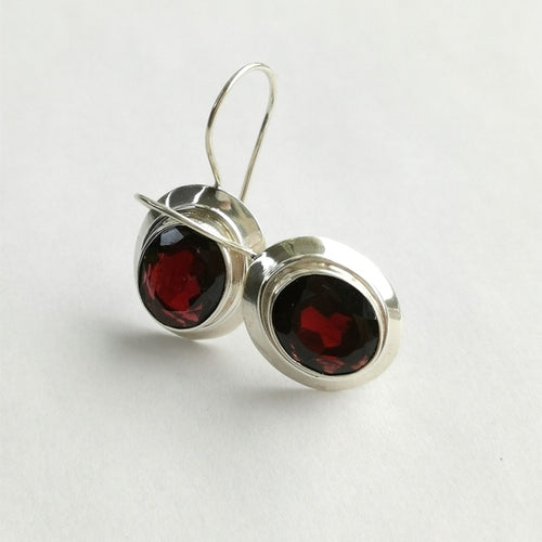 Garnet Drop Earrings in Sterling Silver