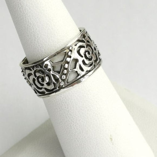 Sterling Silver Tudor Rose Flower Garden Filigree Ring