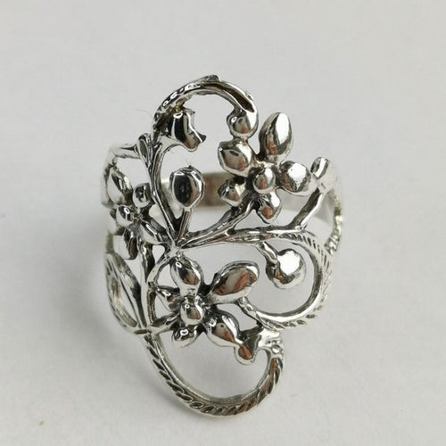 Filigree Flower Vine Ring in Sterling Silver size 6.5