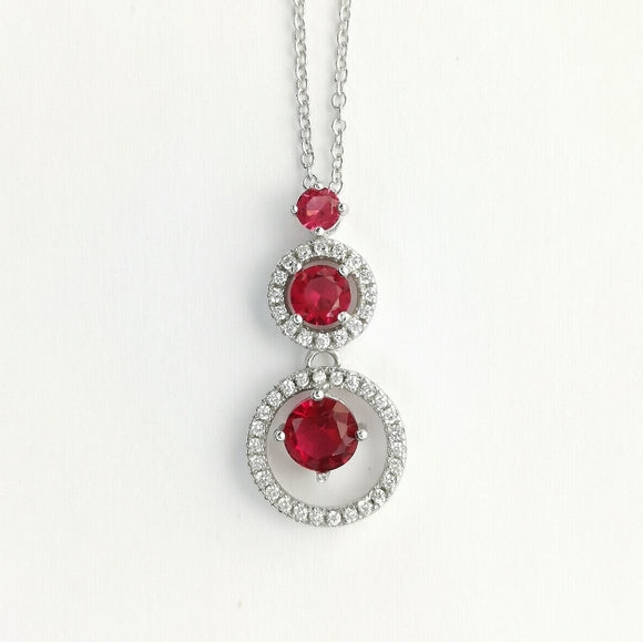 Modernist Ruby and CZ Pendant Necklace