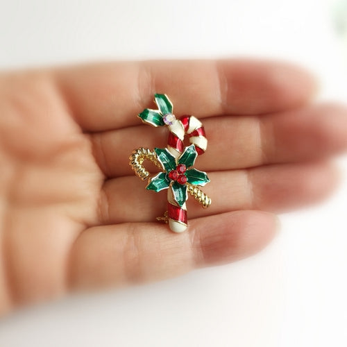 Christmas Candy Cane Brooch Enamel and Crystals