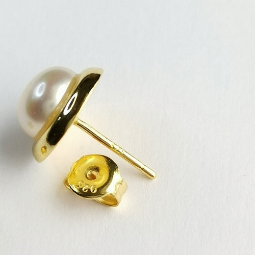 White Cultured Pearl Stud Earrings in 14k Gold Vermeil