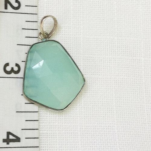 Faceted Aqua Chalcedony In Sterling Silver Pendant Necklace