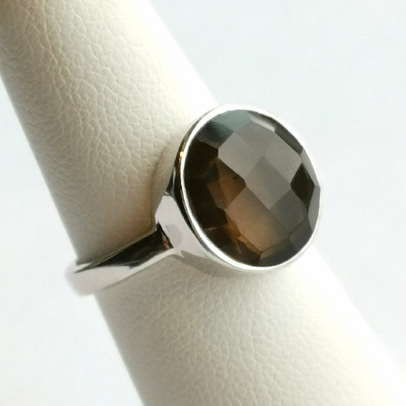 Checkerboard Cut Smoky Quartz Ring in Sterling Silver