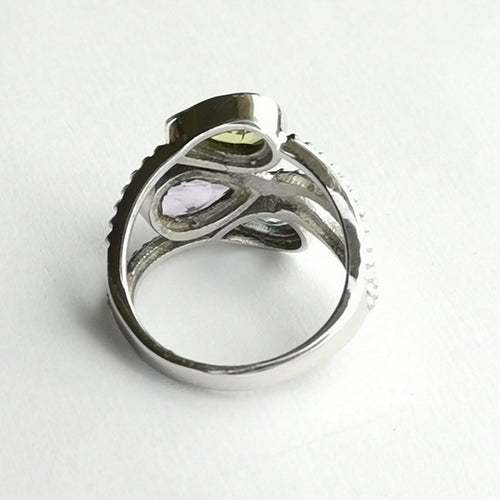 3 Gemstone Ring Peridot, Amethyst, Topaz in Sterling Silver