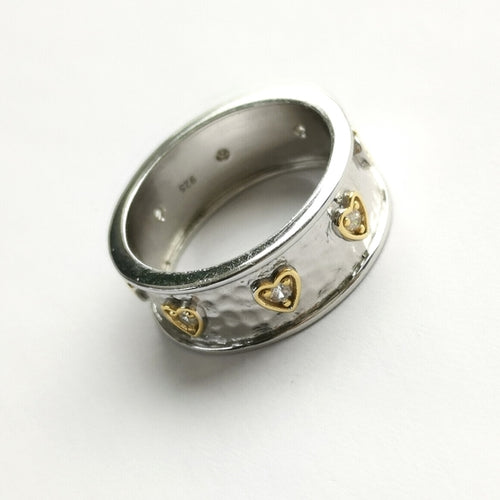 Hammered Sterling Silver 14k Gold Accent White Sapphire Ring