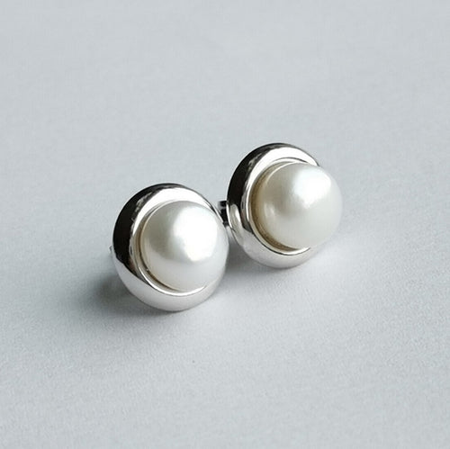 White Freshwater Cultured Pearl Stud Earrings in Sterling Silver