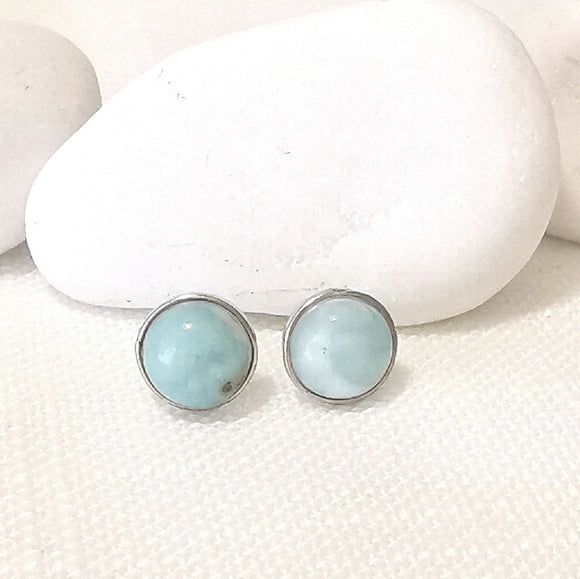 Cabochon Larimar Stud Earrings in Sterling Silver