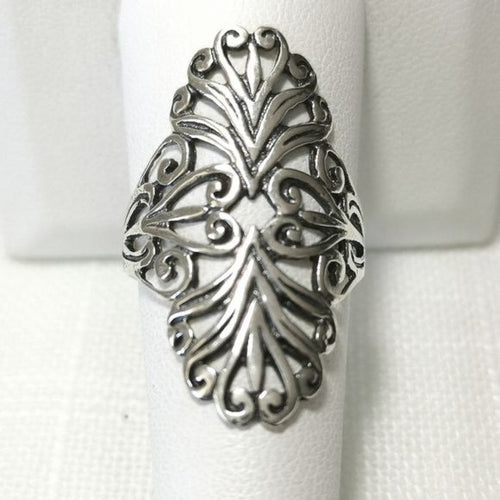 Long Scroll Filigree Ring  in Sterling Silver size 7