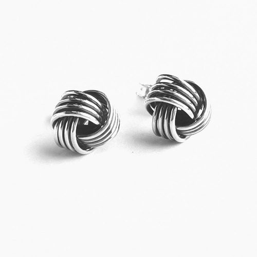 Love Knot Stud Earrings in Oxidized Sterling Silver 6mm