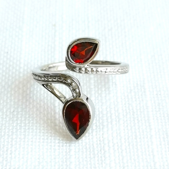 Garnet Vine Gemstone Ring in Sterling Silver