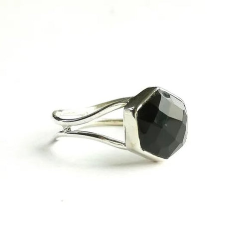 Geometric Black Onyx Ring in Sterling Silver