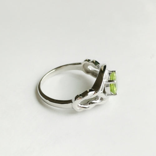 Peridot Ring in Sterling Silver with Eternity Knot size 7