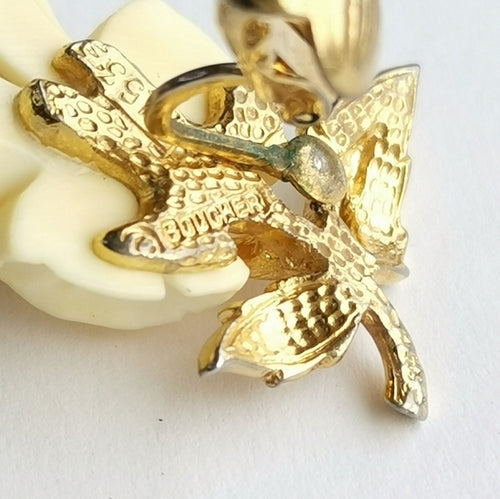 Vintage Boucher Carved Rose Mid Century Earrings