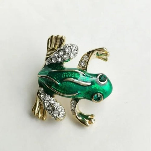 Green Crystal and Enamel Frog Brooch