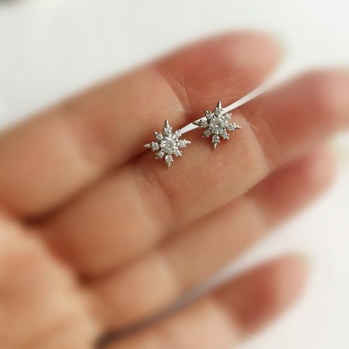 Small Star Stud Earrings in Sterling Silver and White Sapphire