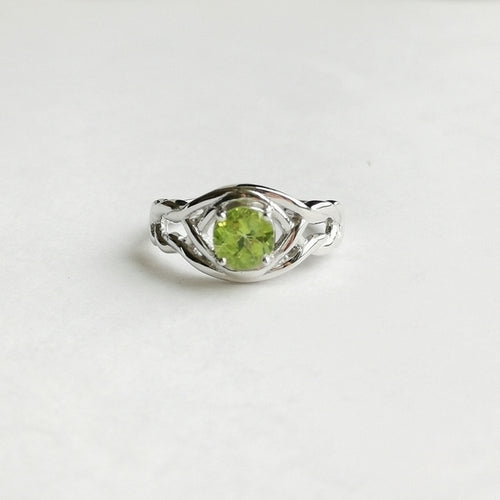 Peridot Ring in Sterling Silver with Eternity Knot size 7