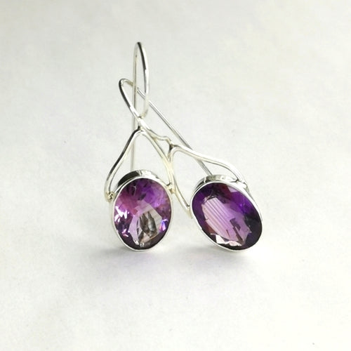 Oval Cut Brazilian Amethyst Drop Earrings in Sterling Silver