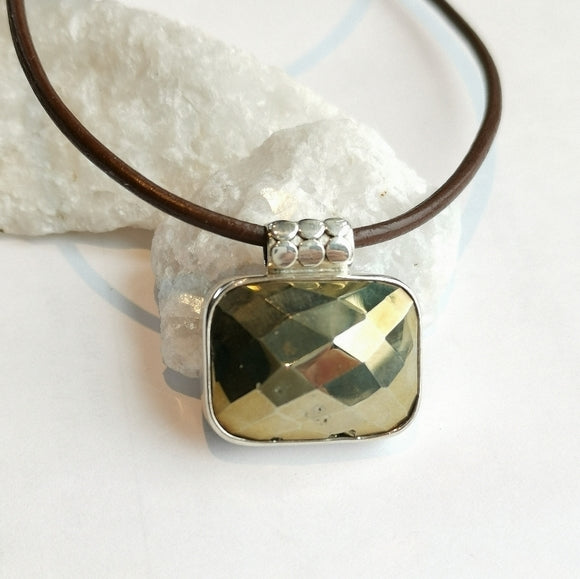 Vintage Pyrite in Sterling Silver Pendant Necklace