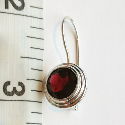 Round Cut Garnet Drop Earrings in Sterling Silver