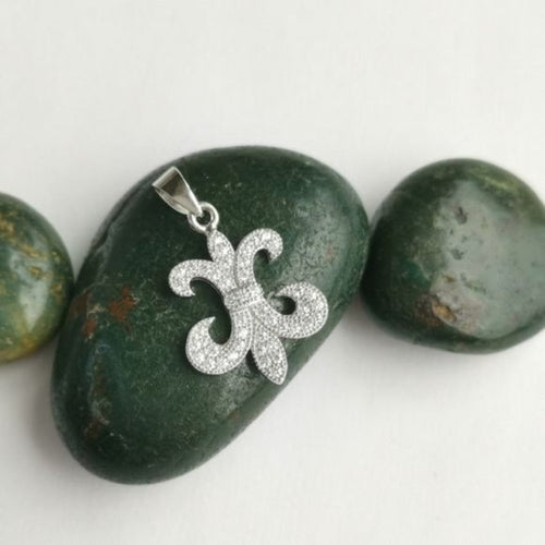 Fleur de Lys Pendant in Sterling Silver and Pave CZ